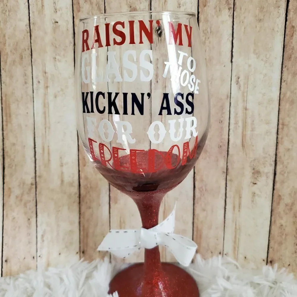 Red White And Blue Wine Tumbler,  Patriotic Glass, Remembrance Gift